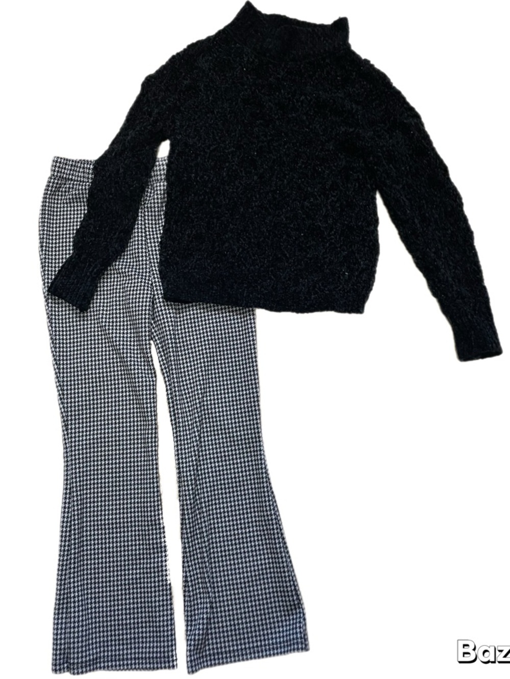 2pc Sz 8 Btween Girls Black Sparkle Sweater W/ Plaid Flare Pants NWOT